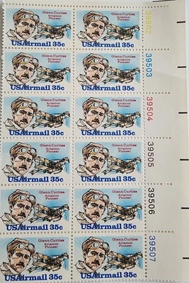 Airmai1 1980 Glenn Curtiss  Sc# C100 Plate Block of 12 - Image 1 of 2