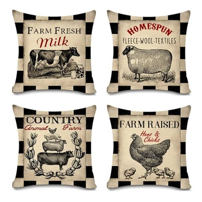Rustic Farmhouse Pillow Covers Farm Animal Throw Pillow Case Buffalo Plaid Sh... - Image 1 of 4