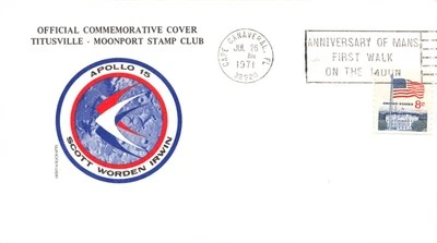 APOLLO 15 SHOULDER PATCH CACHET & LAUNCH CANCEL  8c WH COIL FLAG STAMP SC#1338G - Image 1 of 3