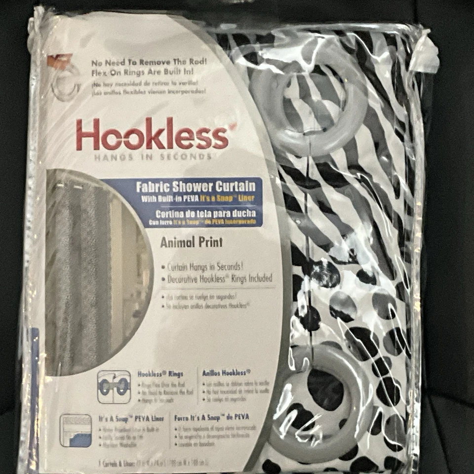 Cortina de ducha de tira negra fácil de colgar sin gancho con revestimiento desmontable, 71x74 pulgadas Foto 1 de 1