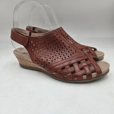 Sandalias Earth para mujer talla 7 M Pisa Galu tacón de cuña cuero marrón Foto 1 de 4