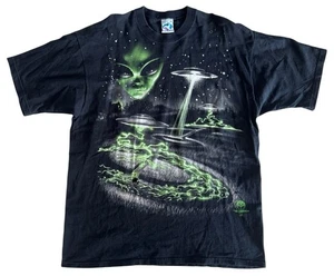Vintage Tshirt Tee LIQUID BLUE ALIEN UFO Abduction all over print shirt XL 90s - Picture 1 of 7