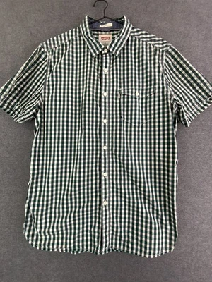 Levi's short sleeve shirt mens size L blue green checkered smart casual slim fit - Image 1 of 4