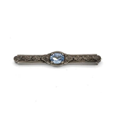 Brosche Nadel mit Blautopas antik in 935er Silber silver brooch - Bild 1 von 4