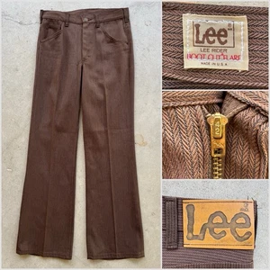 1970s Vtg Lee Boot Cut Flares Pants W 30 L 30 Talon Zipper USA Brown Striped 70s - Picture 1 of 21
