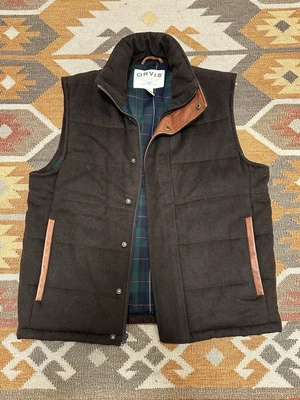 Chaleco de lana hinchado Orvis para hombre pesca con mosca ribete de cuero vintage ¡Muy bonito! Foto 1 de 4