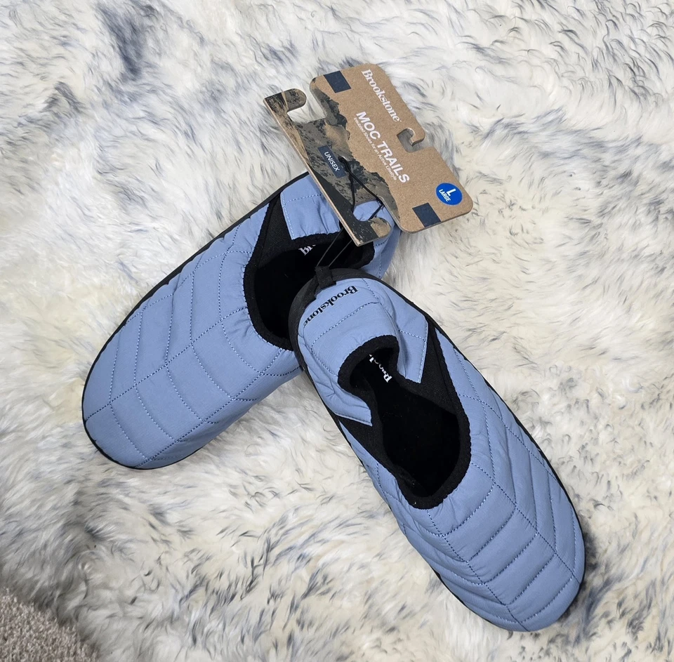 ZAPATOS AISLANTES BROOKSTONE MOC TRAILS UNISEX NUEVOS CON ETIQUETAS TALLA L AZULES CON NEGROS SIN CORDONES Foto 1 de 4