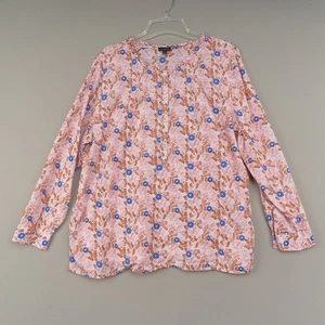 Camisa Talbots Mujer XL PInk Floral Algodón Botón Popover Top Volantes Cuello Blusa - Imagen 1 de 8