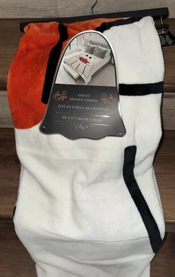 Spooky Ghost 👻 Shaped Throw  Unique Halloween Black White Orange 55” x 71” - Image 1 of 4