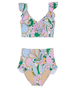 shade critters L109010 Girls Multi Ruffle High-Waist Bikini Swim Set Size 12 - Picture 1 of 2
