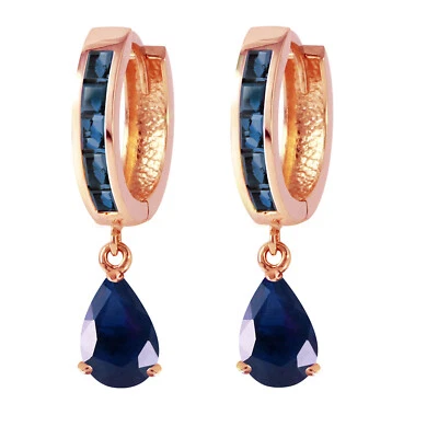 4.55 Carat 14K Solid Rose Gold Hoop Huggie Earrings Sapphire - Image 1 of 3