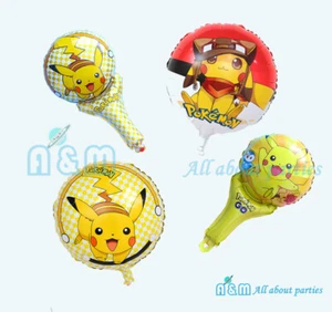 2 Round 2 Hand Held 4 Pokemon Pikachu Foil Balloon Set Birthday Party Decoration - Picture 1 of 1