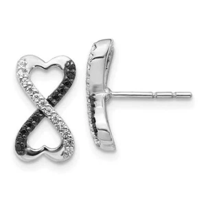 14K Solid White Gold Black Diamond Infinity Love Knot Heart Dangle Earrings - Picture 1 of 4