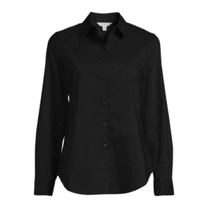 Time and Tru Women's Button Front Shirt Black Small (4-6) - Picture 1 of 5