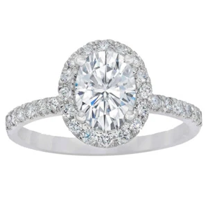GIA Certified 1.70 CT Diamond Engagement Halo Pave Style Ring 18k Oval Shape - Picture 1 of 10