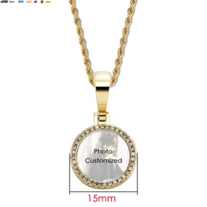 Necklace Custom Photo round Pendant for Women Men Iced Out CZ Stainless Steel Ro - Picture 1 of 12