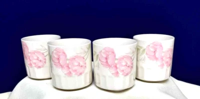 CK Chaun Kuo TEA CUPS White Bone China w Soft Pink Flowers Peonies Set of 4 - Image 1 of 4