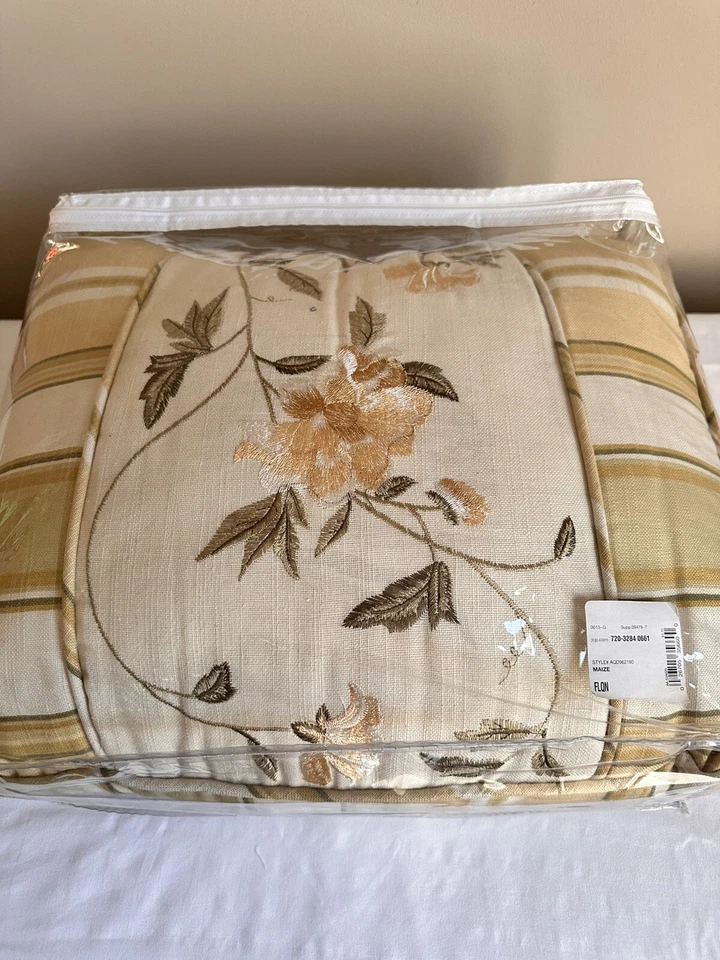 Croscill 14” x 20” Decorative Pillow Floral & Stripe, Maize New - Image 1 of 4