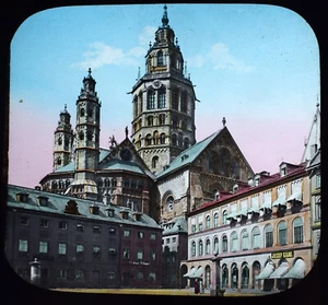 MAYENCE CATHEDRAL GERMANY C1887 TINTED ANTIQUE Magic Lantern Slide PHOTOGRAPH - Picture 1 of 3