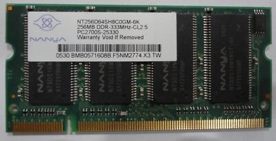 NANYA NT256D64SH8C0GM-6K  256MB DDR-333MHz-CL2.5  PC2700S-25330 LAPTOP MEMORY - Image 1 of 2