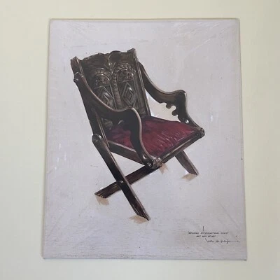 John R. Nobriga signed Painting Medieval Chair at Met Museum early 20th c - Image 1 of 4
