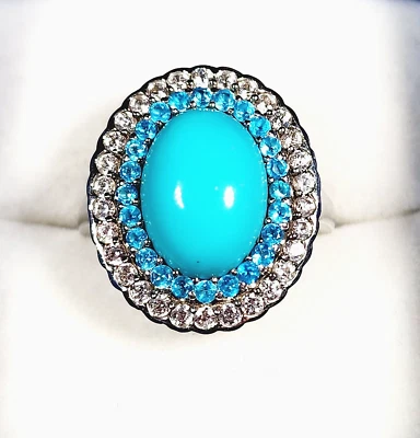 Anillo Halo La Bella Durmiente Turquesa, Neón Apatita, Circón Blanco en Plat/925 talla 8 Foto 1 de 4