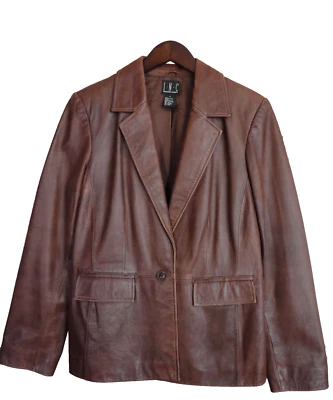 INC International Concepts Distressed Brown Leather Lined Jacket Blazer 14! - Image 1 of 4
