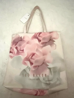 全新带标签 Ted Baker Kyracon 瓷玫瑰大号托特包手提包裸粉色乙烯基 — 第 1/4 张图片