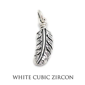 SMALL FEATHER BLACK CZ 925 STERLING SILVER BIKER GOTHIC CHARM PENDANT se-019WT - Picture 1 of 4