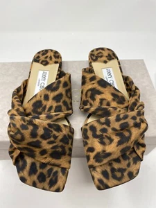 Jimmy Choo Narisa Leather Suede Twist Flat Sandal Slide Leopard Print 36 6 - Picture 1 of 12