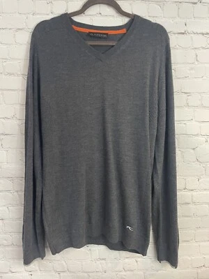 KJUS Sweater Men's 2XL Kulm Engineered Pullover Gray V-Neck Wool *mended - Image 1 of 4