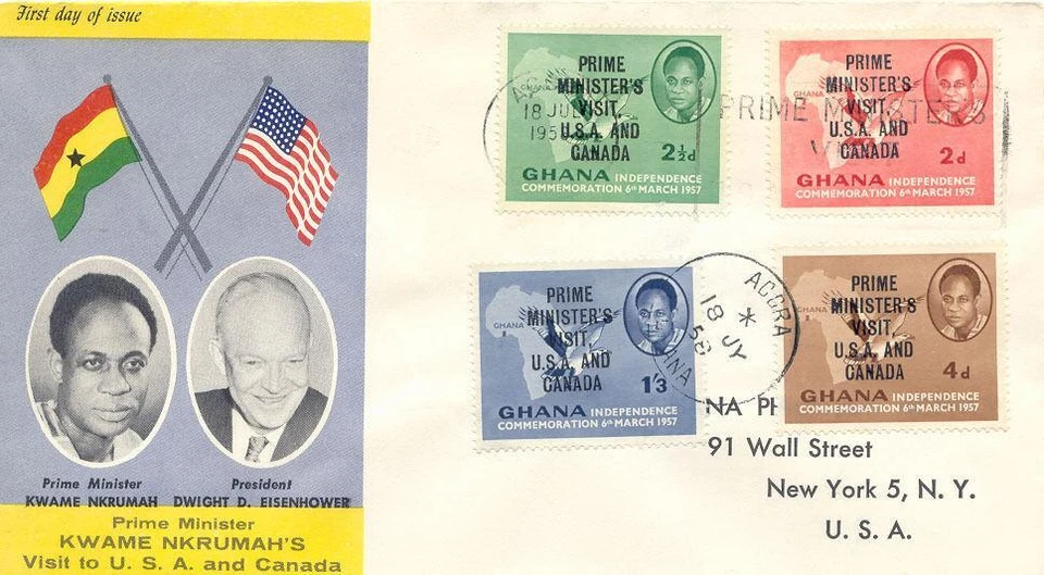 GHANA 1958 Dr. Kwame Nkrumah - Prime Ministers Visit in USA and Canada FDC - Image 1 of 1