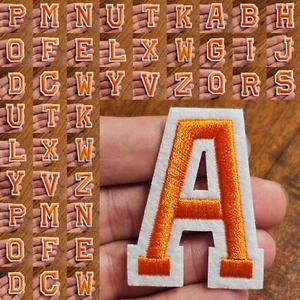 Flicken zum Aufbügeln Bügelflicken Aufbügler Patches Stoff Alphabet A-Z Orange - Picture 1 of 27