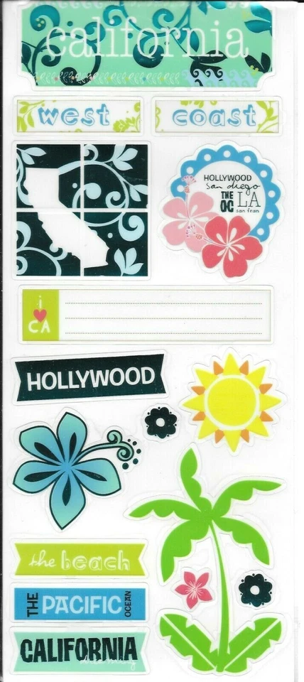 CALIFORNIA West Coast Hollywood Pacific Ocean San Diego Sun MAMBI Foil Stickers  - Image 1 of 1