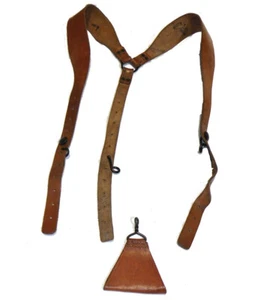 Altes Französisches Armee Koppeltragegestell Leder Braun Suspender Koppel Träger - Bild 1 von 5