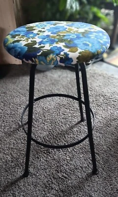 Classic Mid Century Metal Swivel Bar Stool Vintage Fabric COMFORT LINES chsir - Image 1 of 4
