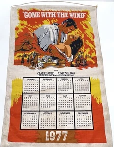 1977 Vom Winde verweht Kalender Geschirrtuch Clark Gable Vivien Leigh Leinen Vintage - Bild 1 von 17