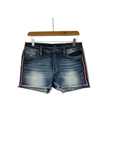 Miss Me Dark Wash Thick Stitch Side Stripe Detail Mid Rise Denim Shorts Women 29 - Picture 1 of 7