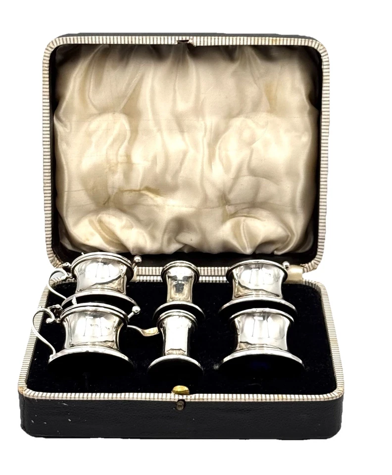 Juego de galletas de plata de ley tarro de sal/pimienta/mostaza/azúcar-hecho en Inglaterra. Foto 1 de 4