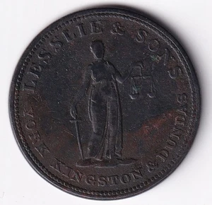 1824 Lesslie & Sons Half Penny Token – York Kingston Dundas Canada UC-2A2 F+ - Foto 1 di 2
