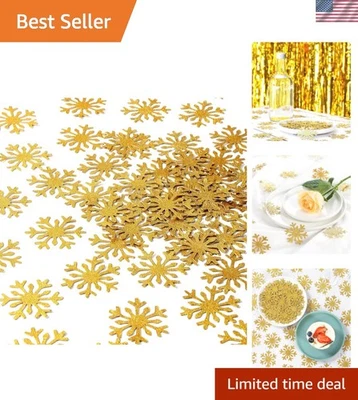 Confeti de copo de nieve dorado 100 un. - Decoración de mesa ecológica brillante para fiestas Foto 1 de 4