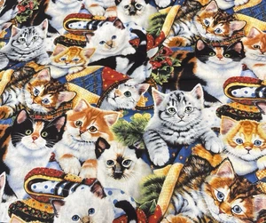 Kitten Cat Print Cotton Fabric 2 Yds Sewing Crafts Quilting Home Decor Cat Lover - Picture 1 of 9
