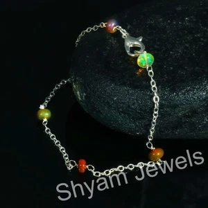 Genuine Opal Beaded Bracelet Sterling Silver Handmade Women Jewelry - Picture 1 of 4