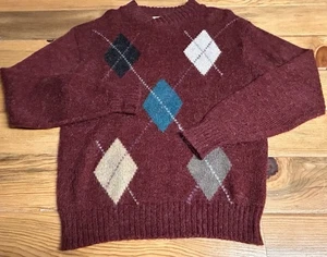 Vtg Adam Sloane Crew Neck Mens Sweater Maroon Diamond Acrylic Mohair Sz Large - Picture 1 of 13
