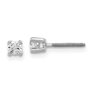 Aretes solitarios de oro blanco de 14 quilates de 1/5 quilates con diamantes cultivados en laboratorio de 4 puntas de 3 mm - Imagen 1 de 6