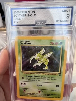 Vintage 2000 Pokemon Base Set 2  Scyther 17/130 Holo Graded AGS 9 MINT - Image 1 of 4