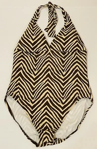 Traje de Baño Talbots Talla 10 Una Pieza Halter Estampado Animal Marrón Tostado Almohadillas Extraíbles - Imagen 1 de 4