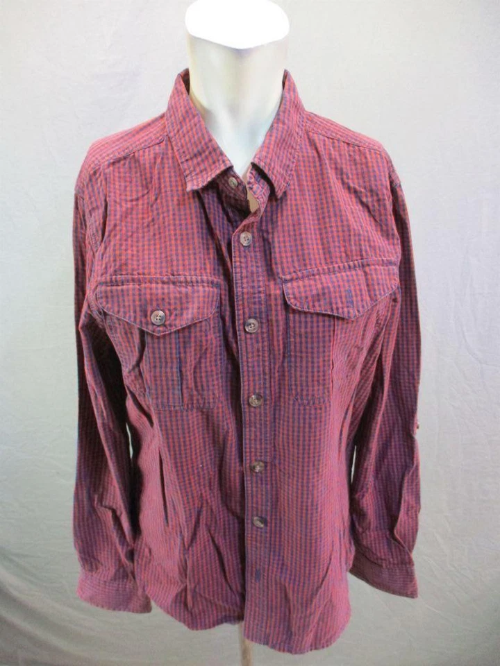 Prana Size S Mens Burgundy/Blue Long Sleeve Organic Cotton Button-Up Shirt 7Y648 - Image 1 of 4
