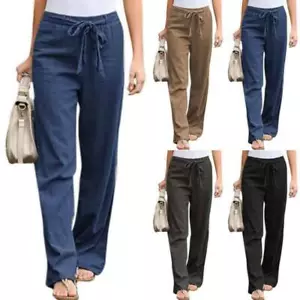 Damen Sommer Weites Bein Strandhose Freizeithose Lose Stoffhose Hose - Bild 1 von 11