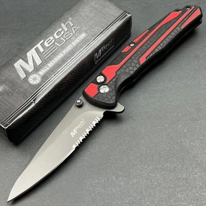 MTECH Red Rubber Fast Ball Bearing Flipper Button Lock EDC Folding Pocket Knife - Picture 1 of 9